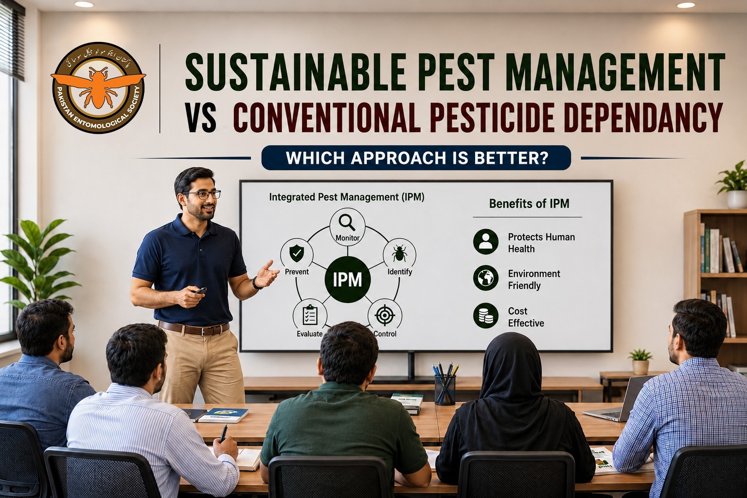 Sustainable Pest Management vs Conventional Pesticide Dependence training session on Integrated Pest Management.